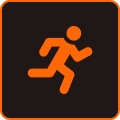 Running figure icon in orange border